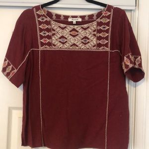 Madwell embroidered burgundy top